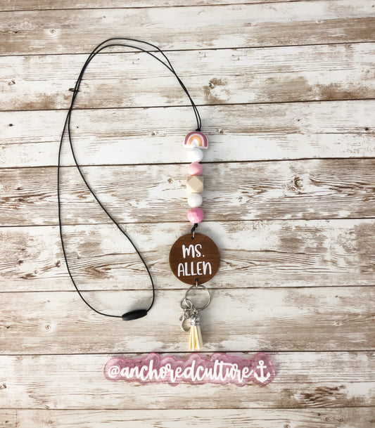 "Pink Rainbow" Beaded Personalized Lanyard