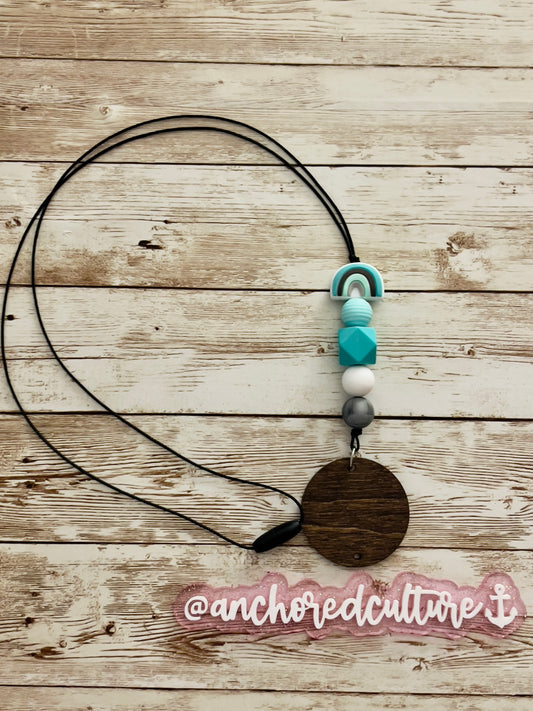 "Turquoise Blue Rainbow" Custom Silicone Beaded Lanyard